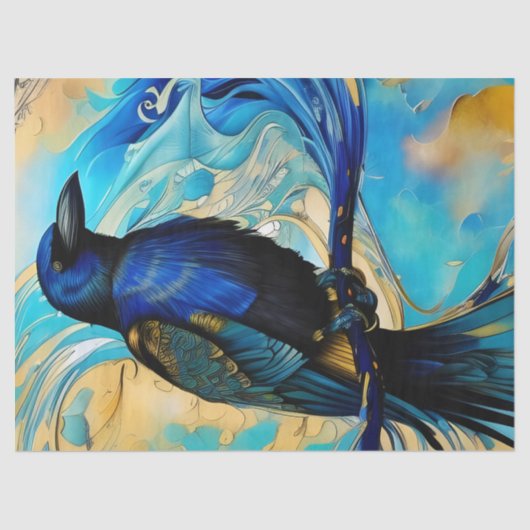 Blue Black Raven op blauw en abstract goud Tissuepapier (Voorkant)