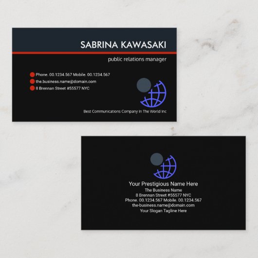 Blue Black Retro Columns Eigenaar CEO Entrepreneur Visitekaartje (Voorkant / Achterkant)