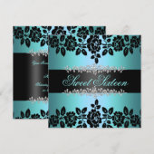 Blue & Black Roos Sweet 16 Verjaardagsuitnodiging Kaart (Voorkant / Achterkant)