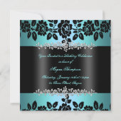 Blue & Black Roos Sweet 16 Verjaardagsuitnodiging Kaart (Achterkant)