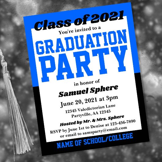 Blue Black School Colors Graduation Invitation Aankondigingskaart