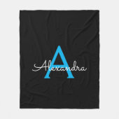 Blue Black Script Girly Monogram Name Fleece Deken (Voorkant)
