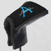 Blue Black Script Girly Monogram Name Golfheadcover (3/4 voorkant)