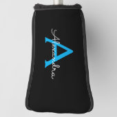 Blue Black Script Girly Monogram Name Golfheadcover (Draai 90)