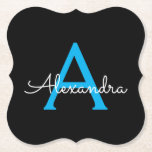 Blue Black Script Girly Monogram Name Kartonnen Onderzetters<br><div class="desc">Zwart en blauw Eenvoudig Script Monogram Naam Papieren Onderzetters. Dit maakt het perfecte afstuderen,  verjaardagscadeau,  bruiloft,  vrijgezellenfeest,  jubileum,  baby shower of vrijgezellenfeest cadeau voor iemand die houdt van glamoureuze en chique stijlen.</div>