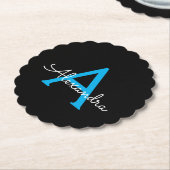 Blue Black Script Girly Monogram Name Kartonnen Onderzetters (Gekanteld)