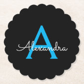 Blue Black Script Girly Monogram Name Kartonnen Onderzetters (Voorkant)