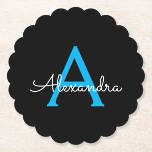 Blue Black Script Girly Monogram Name Kartonnen Onderzetters