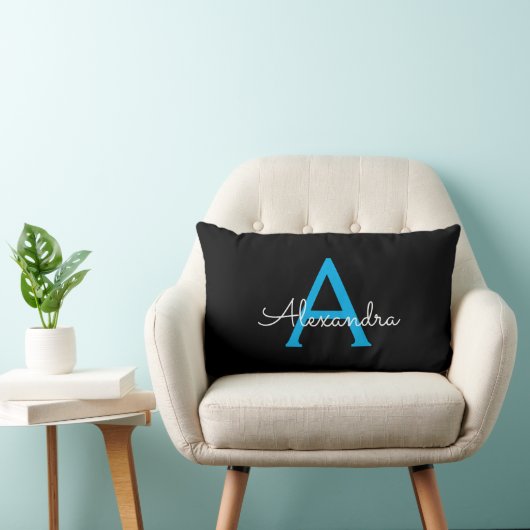Blue Black Script Girly Monogram Name Kussen (Stoel)