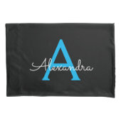 Blue Black Script Girly Monogram Name Kussensloop (Voorkant)