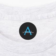 Blue Black Script Girly Monogram Name