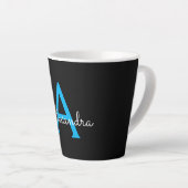 Blue Black Script Girly Monogram Name Latte Mok (Rechterhoek)