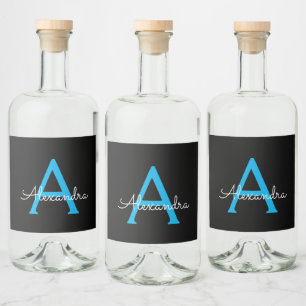 Blue Black Script Girly Monogram Name Likeurfles Etiket