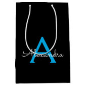 Blue Black Script Girly Monogram Name Medium Cadeauzakje (Voorkant)