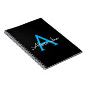 Blue Black Script Girly Monogram Name Notitieboek (Rechterzijde)