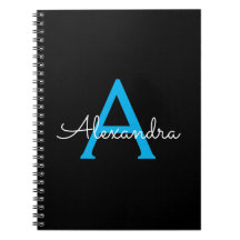 Blue Black Script Girly Monogram Name