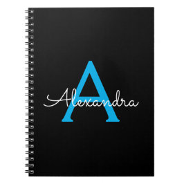 Blue Black Script Girly Monogram Name Notitieboek