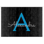 Blue Black Script Girly Monogram Name Snijplank (Voorkant)