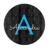 Blue Black Script Girly Monogram Name Snijplank (Voorkant)