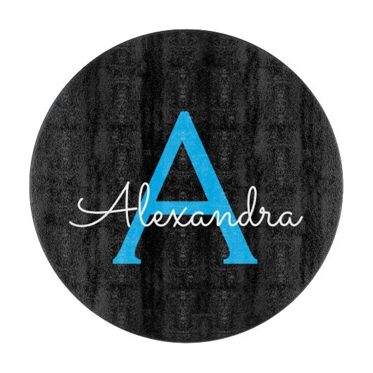 Blue Black Script Girly Monogram Name Snijplank (Voorkant)