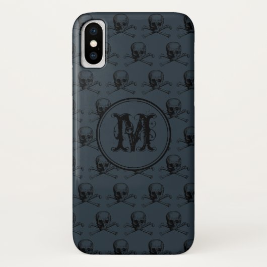 Blue Black Skull Halloween gepersonaliseerd monogr Case-Mate iPhone Case (Achterkant)