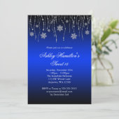 Blue Black Snowflakes Sweet 16 Winter Wonderland Kaart (Staand voorkant)