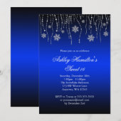 Blue Black Snowflakes Sweet 16 Winter Wonderland Kaart (Voorkant / Achterkant)