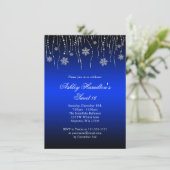 Blue Black Snowflakes Sweet 16 Winter Wonderland Kaart (Staand voorkant)