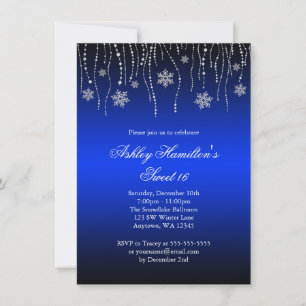 Blue Black Snowflakes Sweet 16 Winter Wonderland Kaart