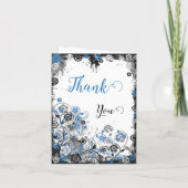 Blue & Black Splatter Floral Thank You Card Bedankkaart (Achterkant)