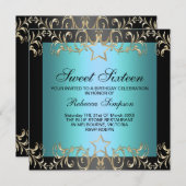 Blue & Black Star Sweet 16 Verjaardag Uitnodiging (Voorkant / Achterkant)