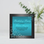 Blue & Black Star Verjaardag Uitnodiging (Staand voorkant)