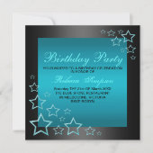 Blue & Black Star Verjaardag Uitnodiging (Voorkant)