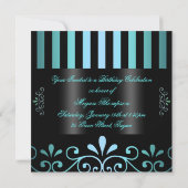 Blue/Black Stripe & Swirl Sweet 16 Invite Kaart (Achterkant)