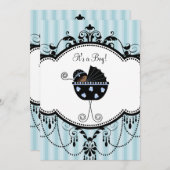 Blue Black Stripes Baby Boy Douche Uitnodigingen (Voorkant / Achterkant)