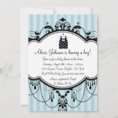 Blue Black Stripes Baby Boy Douche Uitnodigingen (Achterkant)