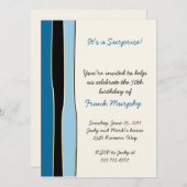 Blue Black Stripes Birthday Invitation Kaart (Voorkant / Achterkant)