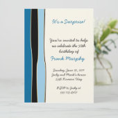Blue Black Stripes Birthday Invitation Kaart (Staand voorkant)
