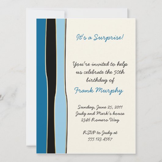 Blue Black Stripes Birthday Invitation Kaart (Voorkant)