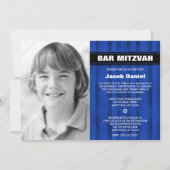 Blue Black Stripes Photo Bar Mitzvah-uitnodigingen Kaart (Voorkant)