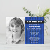 Blue Black Stripes Photo Bar Mitzvah-uitnodigingen Kaart (Staand voorkant)