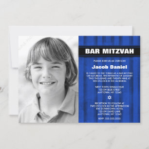 Blue Black Stripes Photo Bar Mitzvah-uitnodigingen Kaart