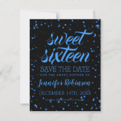 Blue Black Sweet 16 Birthday Save Date Confetti Save The Date (Voorkant)