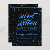 Blue Black Sweet 16 Birthday Save Date Confetti Save The Date (Voorkant / Achterkant)