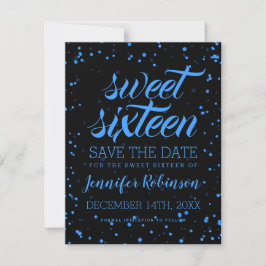 Blue Black Sweet 16 Birthday Save Date Confetti Save The Date