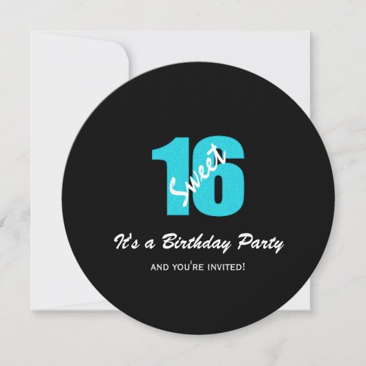 Blue Black Sweet 16 Party Round Invitations Kaart (Voorkant)