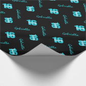Blue Black Sweet 16 Personal Wrapping Paper Cadeaupapier (Hoek)