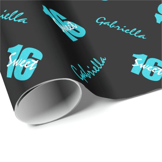 Blue Black Sweet 16 Personal Wrapping Paper Cadeaupapier (Rol Hoek)