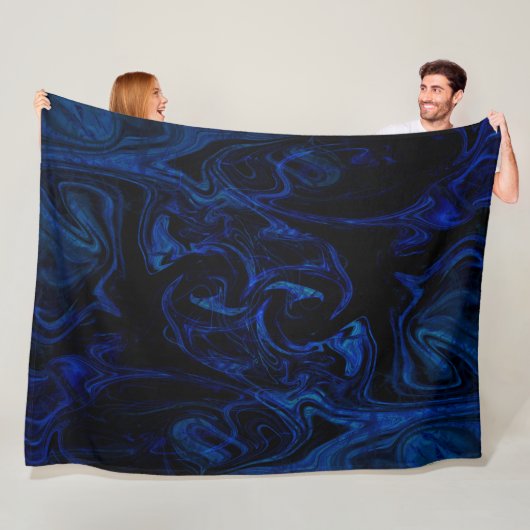 Blue Black Swirl Abstracte roky Cool Fleece Deken (In situ)