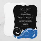 Blue Black Swirl Bracket Wedding Invites Kaart (Voorkant / Achterkant)